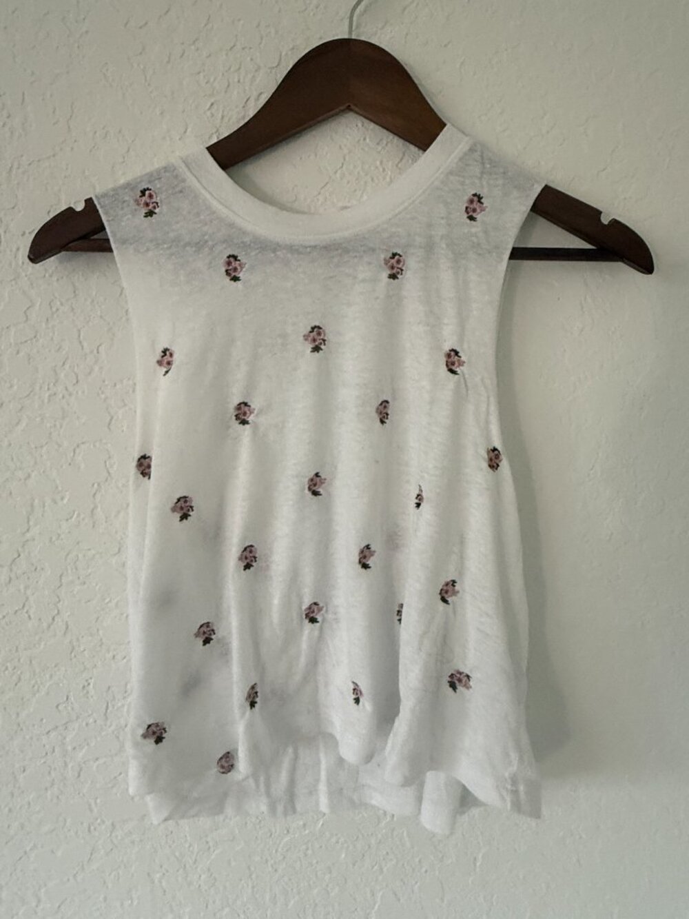 Spiritual Gangster White/Pink Embroidered Flowers Flowy Tank- M - Picture 6 of 8